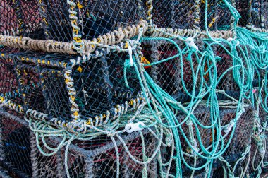 Close-up op kreeft potten op het dok, Engeland