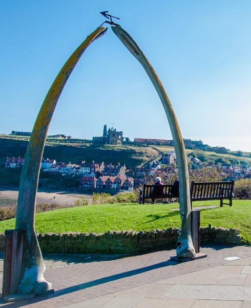 View of The whale bones, Whitby town symbol with abbey in background — Stock Photo, Image