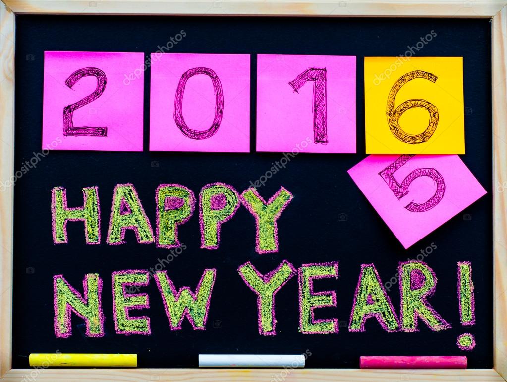 Feliz Ano Nuevo 2016 Mensaje Escrito A Mano En La Pizarra Numeros
