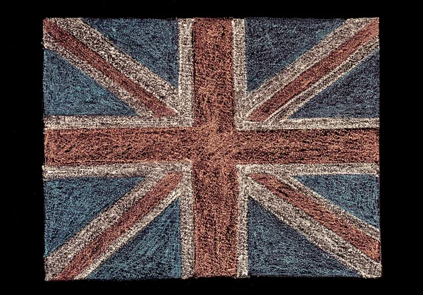 Storbritannien (Britisk Union jack) flag, håndtegning med kridt på tavle isoleret på sort baggrund, vintage koncept - Stock-foto