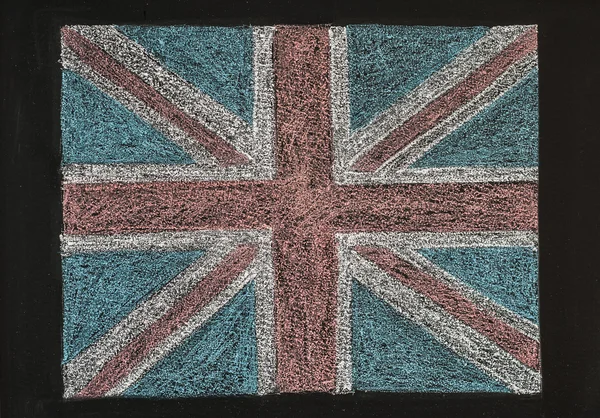 Bandera del Reino Unido (Unión Británica jack), dibujo a mano con tiza en pizarra aislada sobre fondo negro, concepto vintage —  Fotos de Stock