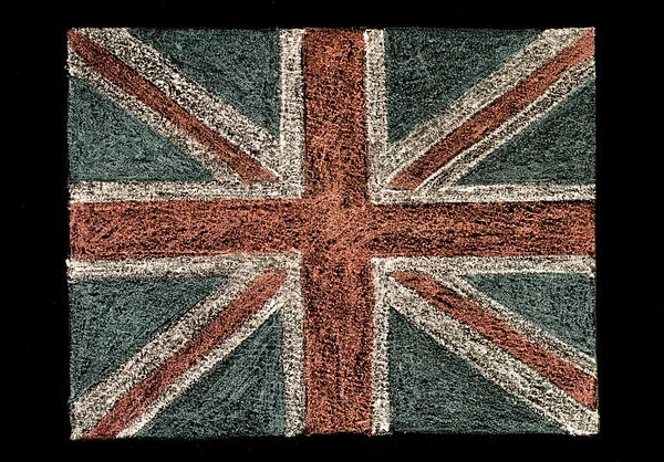Reino Unido (British Union jack) bandeira, desenho à mão com giz sobre quadro negro isolado sobre fundo preto, conceito vintage — Fotografia de Stock