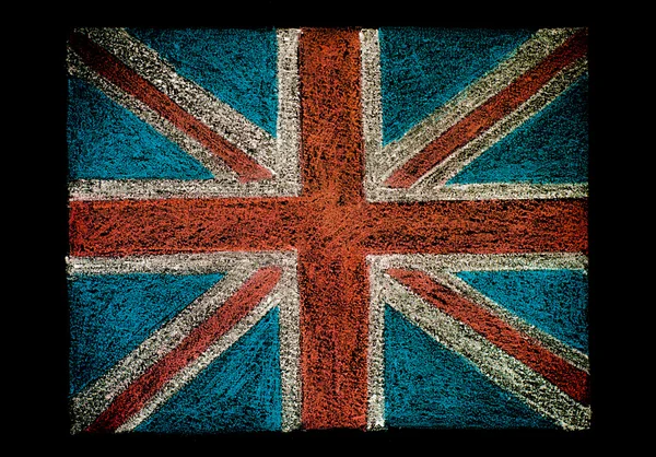Egyesült Királyság (brit Union jack) lobogó, kézi rajz krétával táblára elszigetelt fekete háttér, vintage koncepció — Stock Fotó