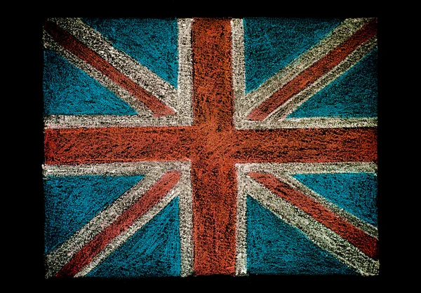 Reino Unido (British Union jack) bandeira, desenho à mão com giz sobre quadro negro isolado sobre fundo preto, conceito vintage — Fotografia de Stock