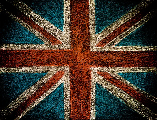 Reino Unido (British Union jack) bandeira, desenho à mão com giz sobre quadro negro isolado sobre fundo preto, conceito vintage — Fotografia de Stock