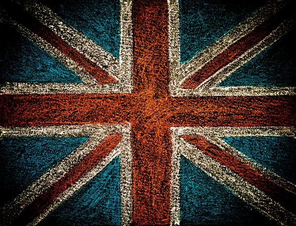 Reino Unido (British Union jack) bandeira, desenho à mão com giz sobre quadro negro isolado sobre fundo preto, conceito vintage — Fotografia de Stock