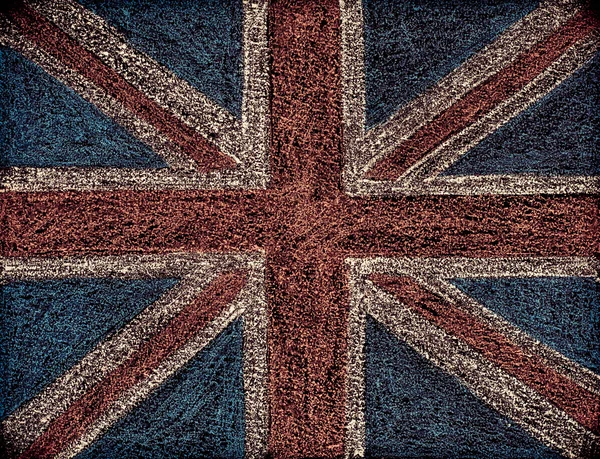 Bandera del Reino Unido (Unión Británica jack), dibujo a mano con tiza en pizarra aislada sobre fondo negro, concepto vintage —  Fotos de Stock