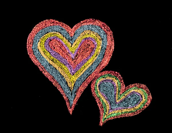 Koncepcyjne obraz miłości, z dwóch żywy kolor kształt serca jeden blisko siebie — Zdjęcie stockowe