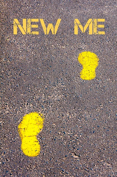 Yellow footsteps on trowalk towards New Me message — стоковое фото