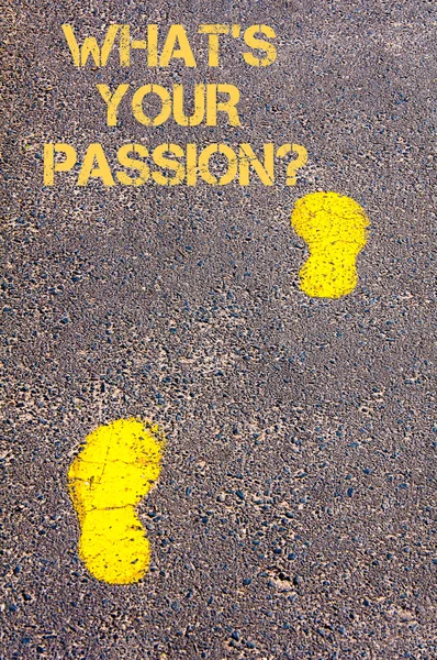 Yellow footsteps on sidewalk towards Whats your passion message — Stock Photo, Image