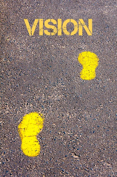 Yellow footsteps on sidewalk towards Vision message — Stock Photo, Image
