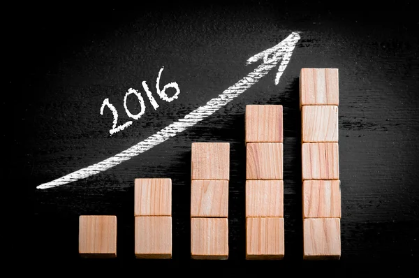 Year 2016 on ascending arrow above bar graph — Stock Photo, Image