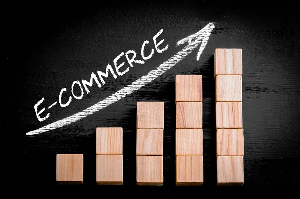 Parola E-Commerce sulla freccia ascendente sopra il grafico a barre — Foto Stock