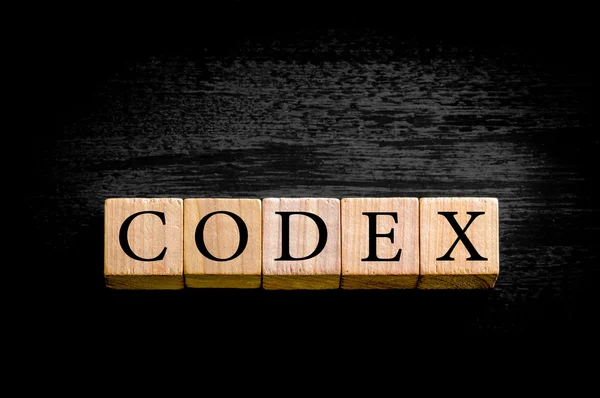 Wortcodex isoliert auf schwarzem Hintergrund mit Kopierraum — Stockfoto