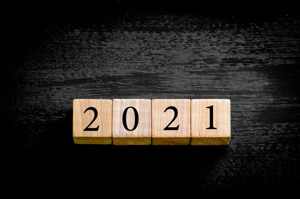 Year 2021 isolated on black background with copy space — Stock Photo, Image