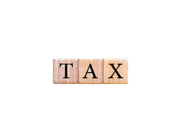 Word TAX isolato su sfondo bianco con spazio di copia — Foto Stock