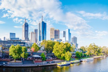 Panoramic view over Yarra River and City Skyscrapers in Melbourne, Australia clipart