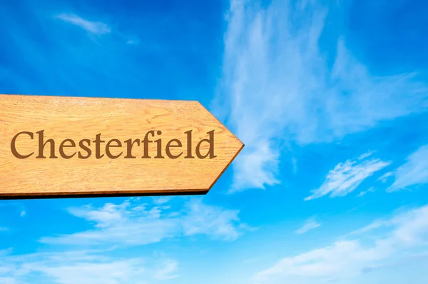 Wooden arrow sign pointing destination CHESTERFIELD, ENGLAND — Stock Photo, Image