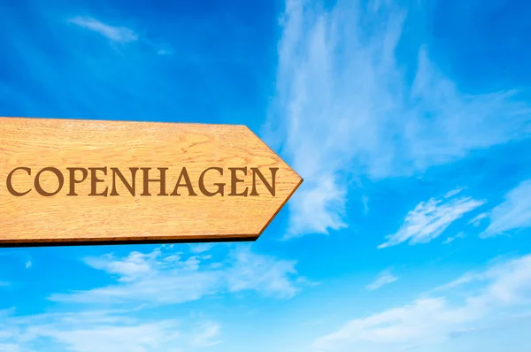 Wooden arrow sign pointing destination COPENHAGEN, DENMARK — Stock Photo, Image