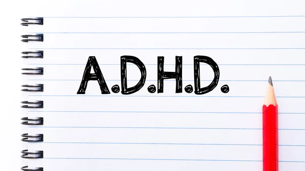 TDAH Texto escrito en la página del cuaderno — Foto de Stock