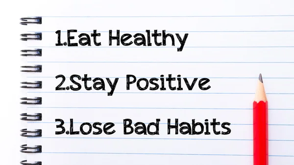 Coma saudável, mantenha-se positivo, perca maus hábitos — Fotografia de Stock