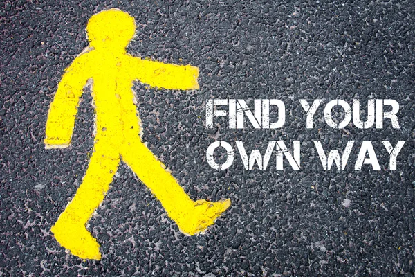 Pedestrian figure walking towards FIND YOUR OWN WAY — Stock Photo, Image