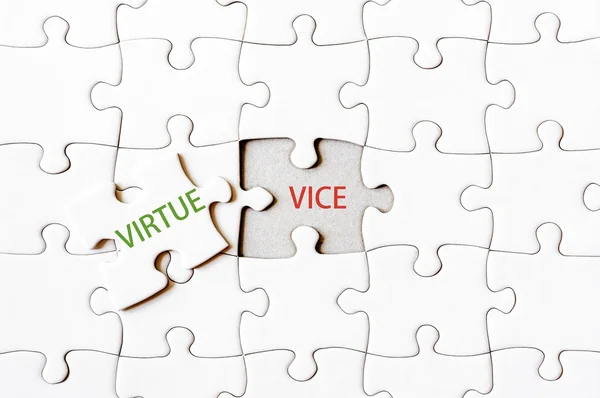 Missing jigsaw puzzle piece with word VIRTUE — Stock Photo, Image