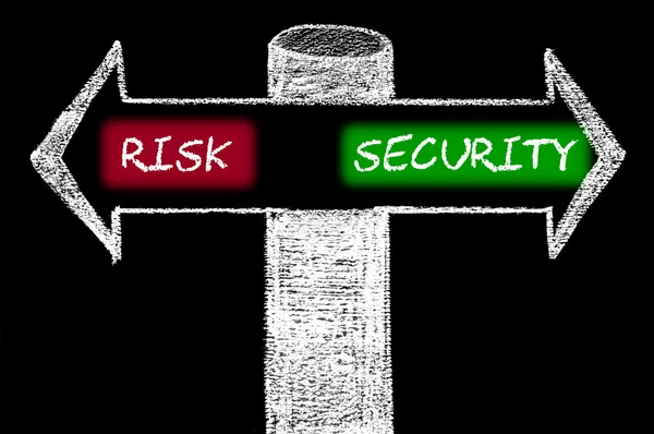 Opposite arrows with Risk versus Security — Stock Photo, Image