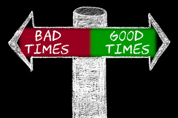 Opposite arrows with Bad Times versus Good Times — Stock Photo, Image