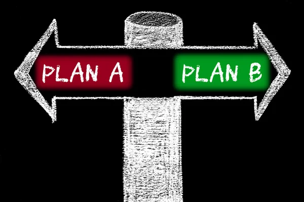 Opposite arrows with Plan A versus Plan B — Stock Photo, Image