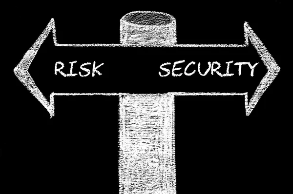 Setas opostas com Risco versus Segurança — Fotografia de Stock