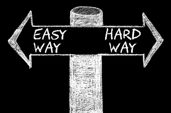 Opposite arrows with Easy Way versus Hard Way — Stock Photo, Image