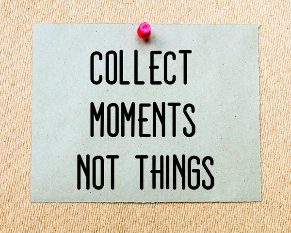 Collect Moments Not Things  written on paper note — Stock fotografie
