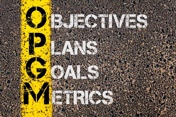 Business Acronym OPGM as Objectives Plans Goals Metrics — 图库照片