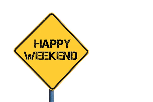 Yellow roadsign with Happy Weekend message — Stock Photo, Image