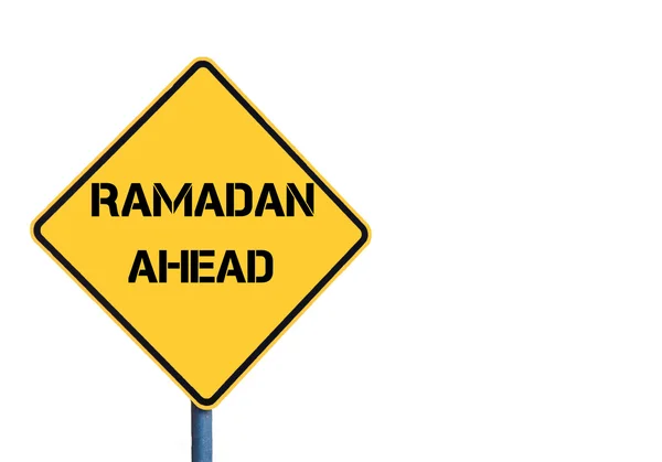 Yellow roadsign with Ramadan Ahead message — Stock Photo, Image