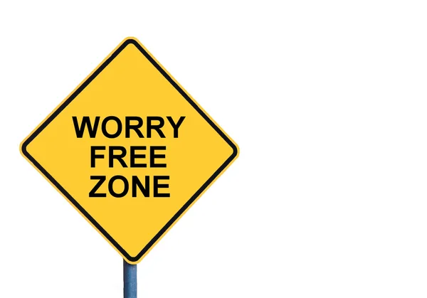 Yellow roadsign with WORRY FREE ZONE message — Stock Photo, Image