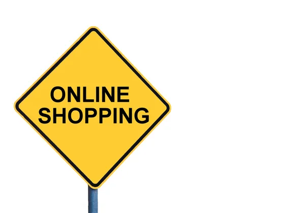 Yellow roadsign with ONLINE SHOPPING message — Stock Photo, Image
