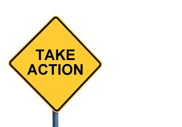 Yellow roadsign with TAKE ACTION message — Stock Photo, Image