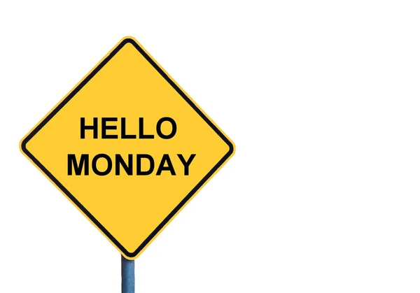 Placa de estrada amarela com mensagem HELLO MONDAY — Fotografia de Stock