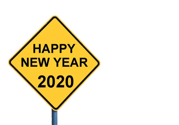 Yellow roadsign dengan pesan HAPPY NEW YEAR 2020 — Stok Foto