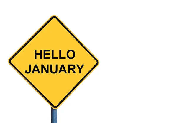 Yellow roadsign with HELLO JANUARY message — Stock Photo, Image
