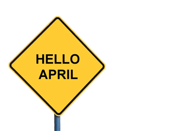 Placa amarela com mensagem HELLO APRIL — Fotografia de Stock