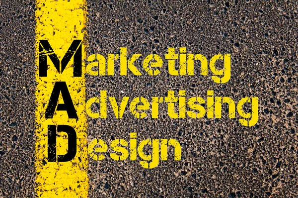 Reklam företag förkortning Mad marknadsföring, reklam och Design — Stockfoto