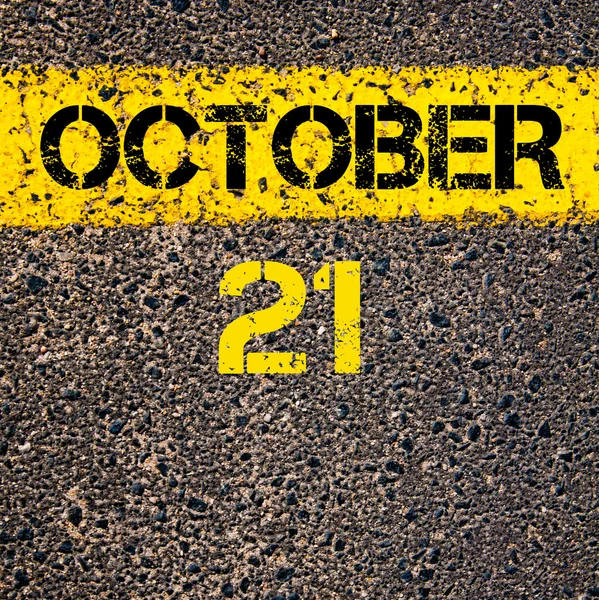 21 October calendar day over road marking yellow paint line — Stock Photo, Image