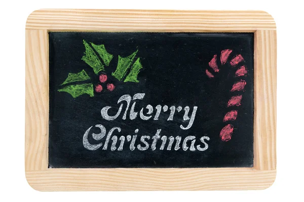 木制相框复古黑板用圣诞消息和手绘上白色孤立的符号 — 图库照片