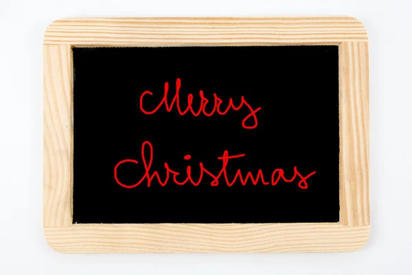 Tableau noir vintage avec cadre en bois isolé sur blanc, message Joyeux Noël — Photo