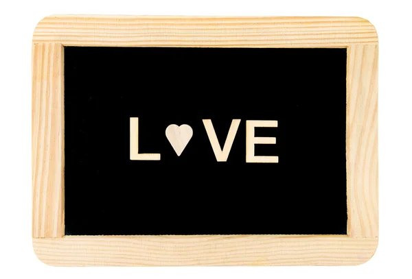 나무 프레임 빈티지 칠판 사랑 나무 편지의 만든 단어로 흰색 절연 — 스톡 사진