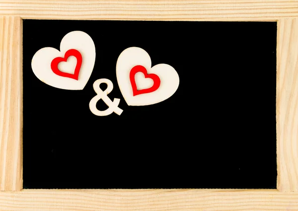 Holzrahmen Vintage-Kreidetafel mit Herz-Formen-Symbol — Stockfoto