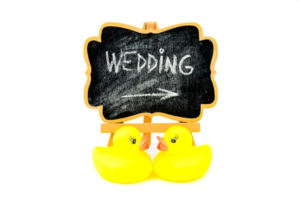 Wooden easel mini blackboard, text WEDDING — Stockfoto